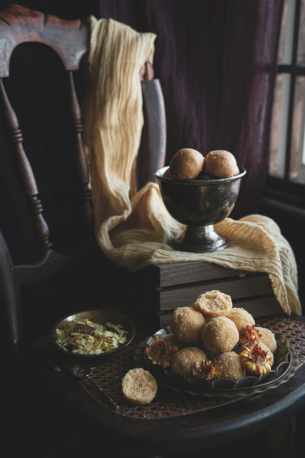Aata ghee laddoos on a plate