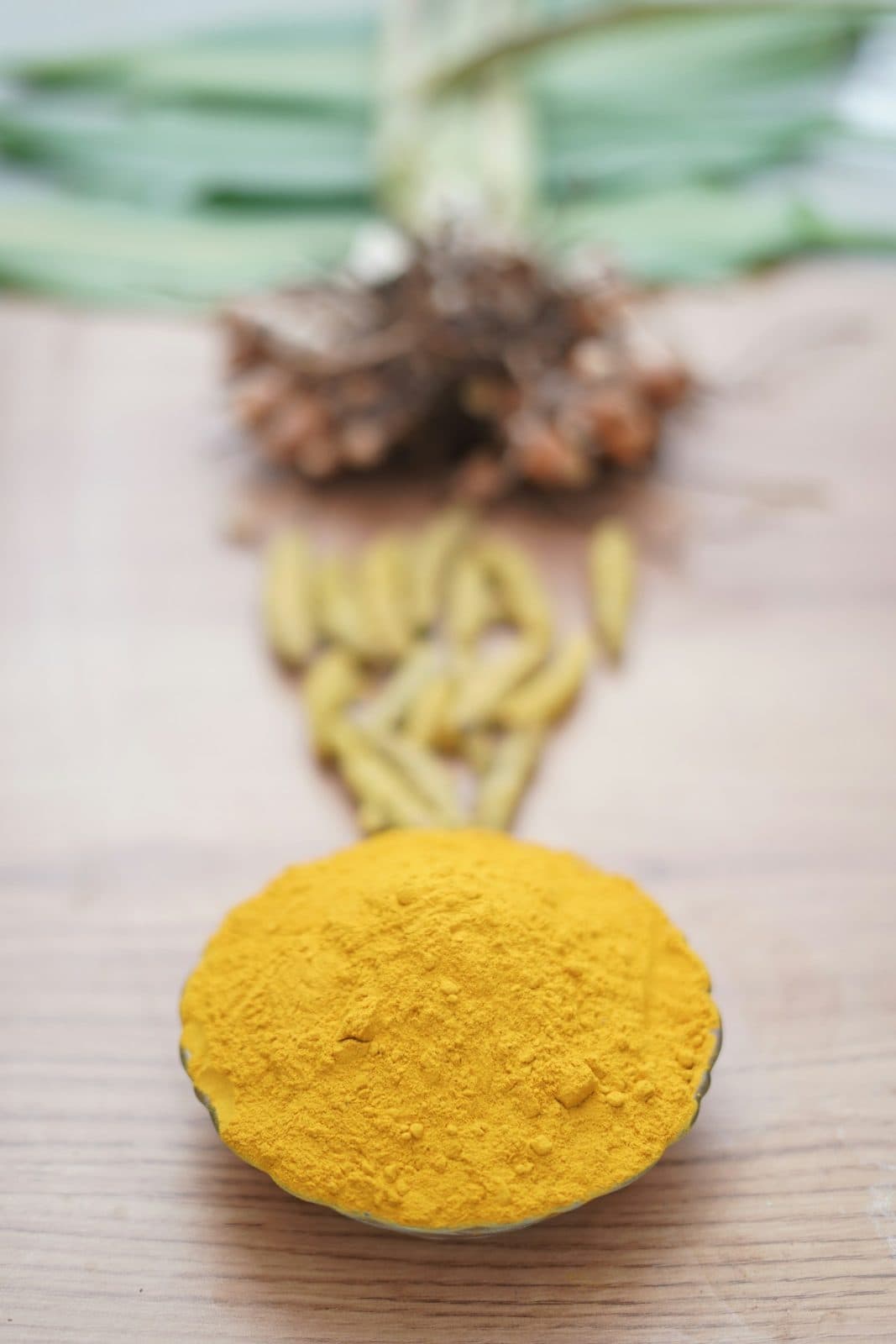 Raw turmeric root, dried turmeric and turmeric powder