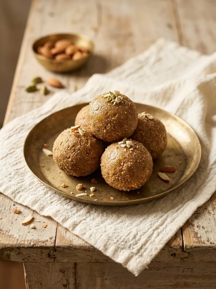 Atta Laddoo on a brass plate