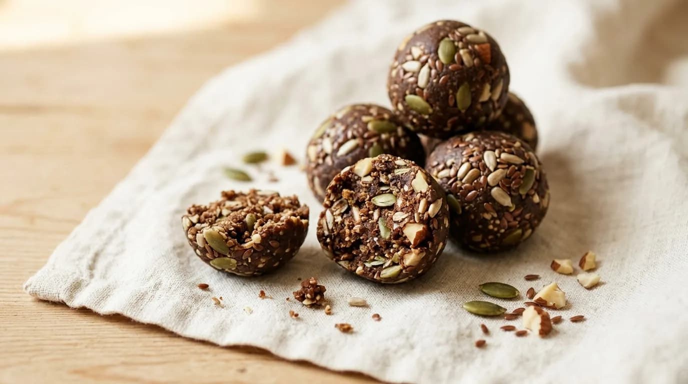 Protein Dryfruit Laddoo on a brass plate